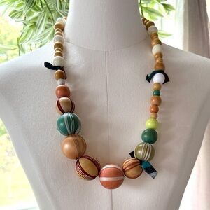 Vintage Boho Wood beads and Textile Necklace
